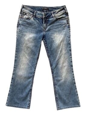 Silver Jeans silver Suki Women Medium Rise Straight Leg Jeans 32 Bleach tie dye